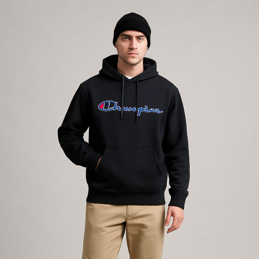Hoodie Champion Streetwear Negro – Estilo Urbano Premium