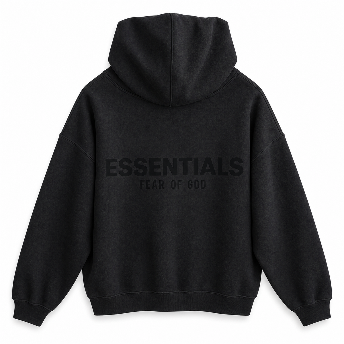 Buzo Essentials Overzise negro — vista posterior