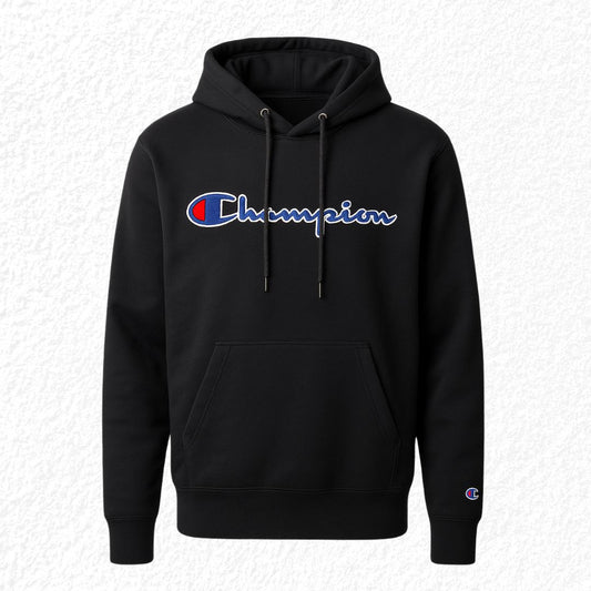Hoodie Champion Streetwear Negro – Estilo Urbano Premium