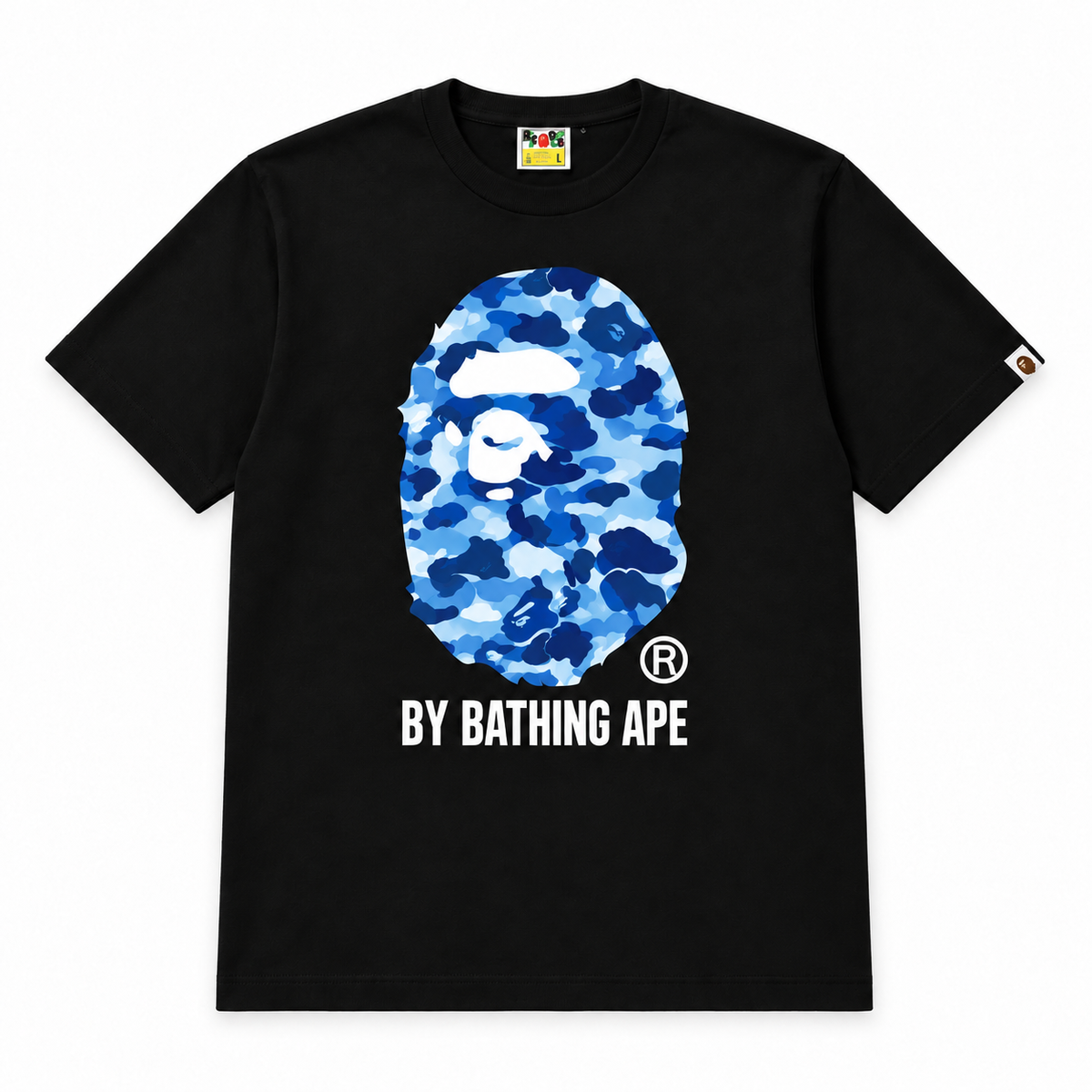 Camiseta negra By Bathing Ape con estampado camuflado azul