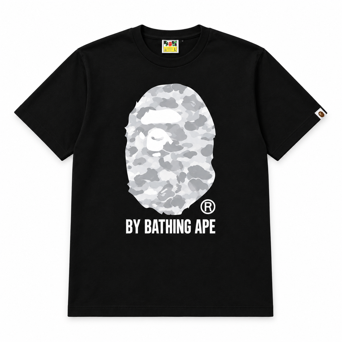 Camiseta negra By Bathing Ape con estampado camuflado blanco