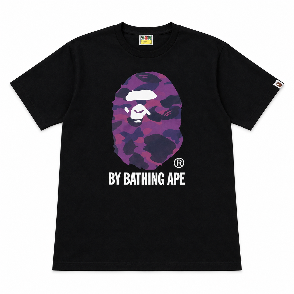 Camiseta negra By Bathing Ape estampado morado oscuro
