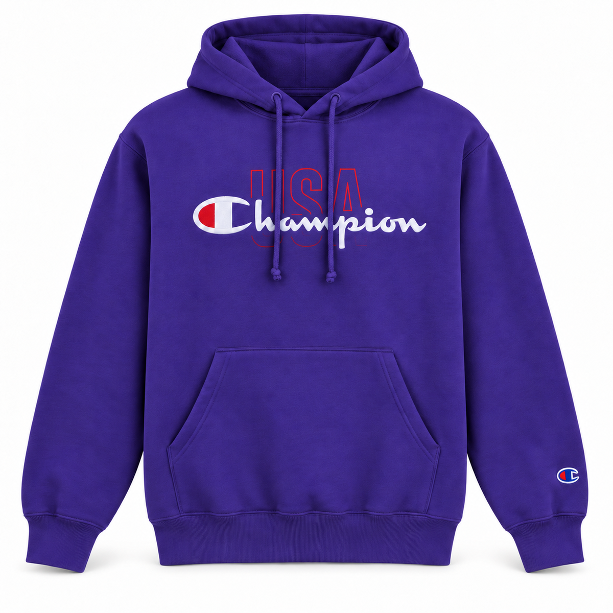 Buzo Champion edición USA morado — vista frontal