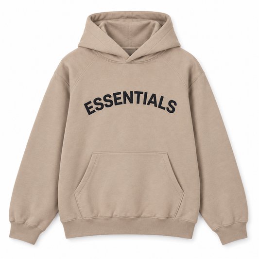 Buzo Essentials con el logo grande en el pecho — café, vista frontal