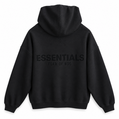 Buzo Essentials Overzise negro — vista posterior