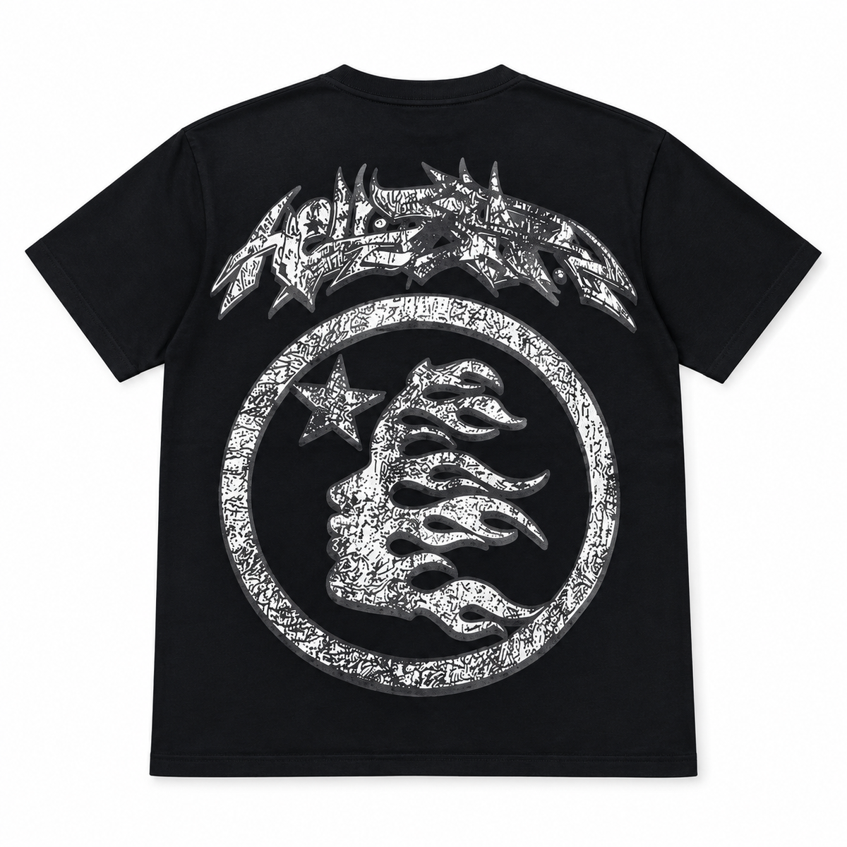 Camiseta Hellstar Flame Face negra, espalda