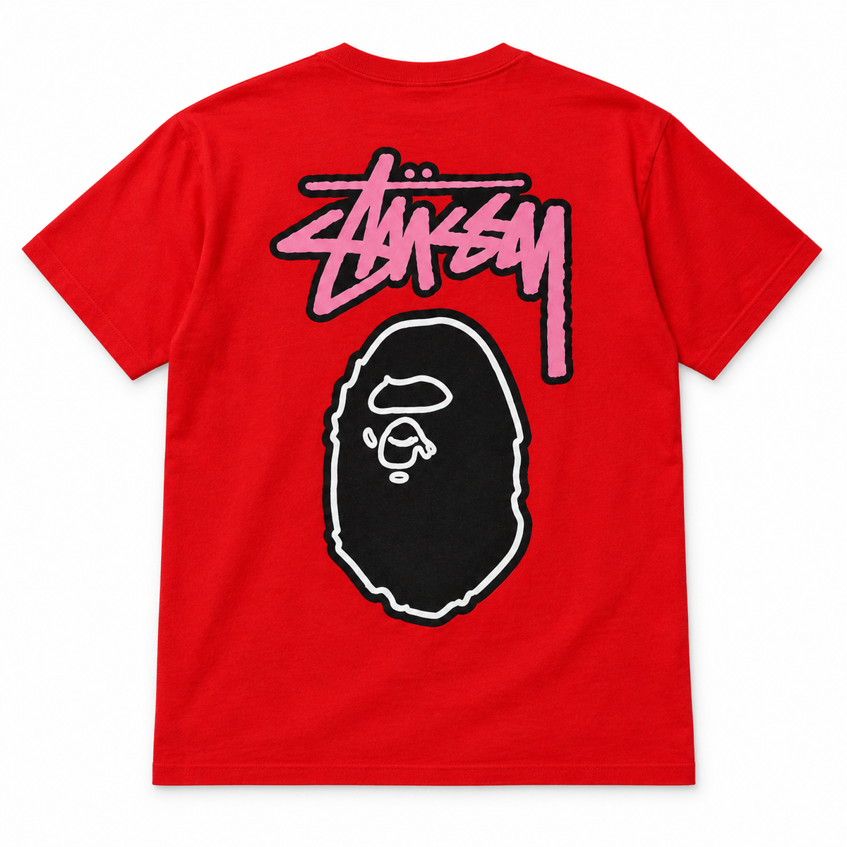 Camiseta Stüssy x Bape roja espalda